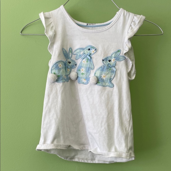 Other - Girls White Ruffle-Sleeve Bunny Appliqué Tank Top